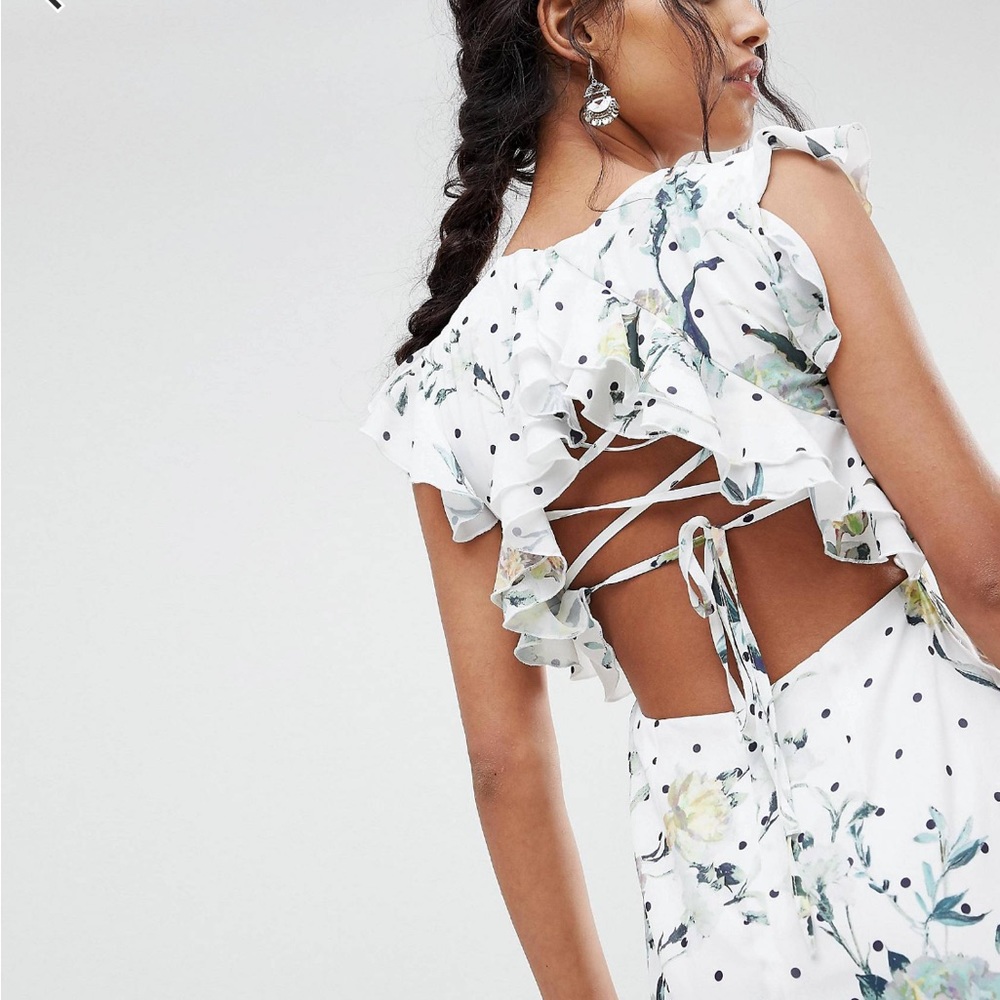 Hope & Ivy Floral Print Open Back Ruffle detail Midi Dress